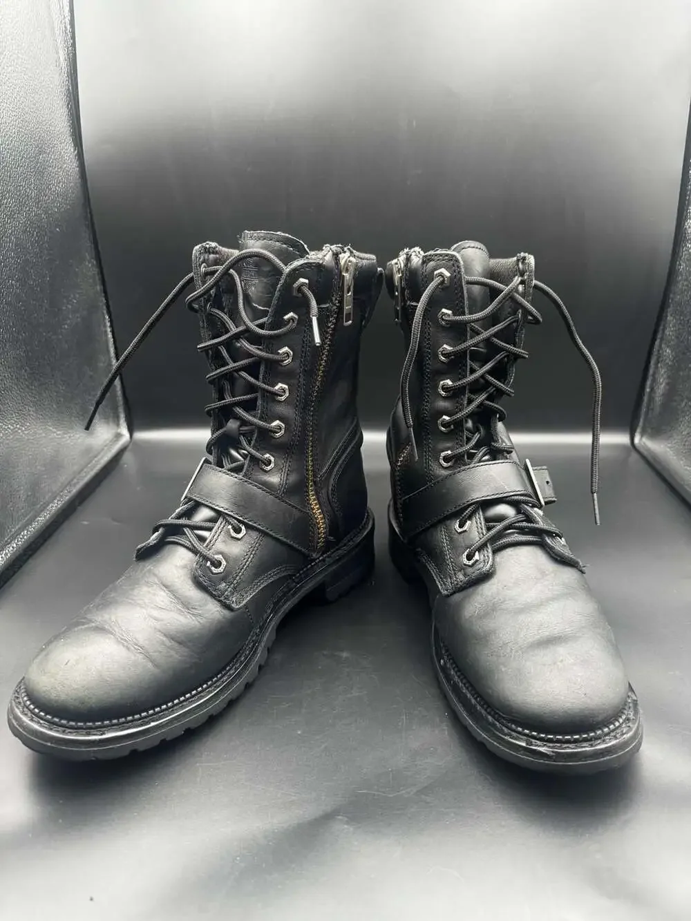 Harley-Davidson Men's 94344 Black Leather Lace-Up Side Zip Boots Size 9.5